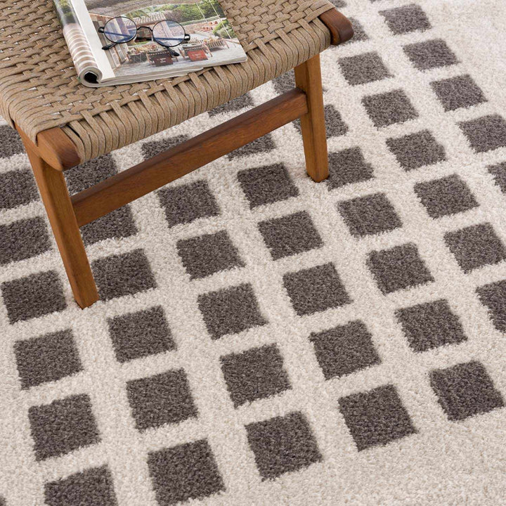 Baback Modern Geometrical Beige And Charcoal Washable Area Rug