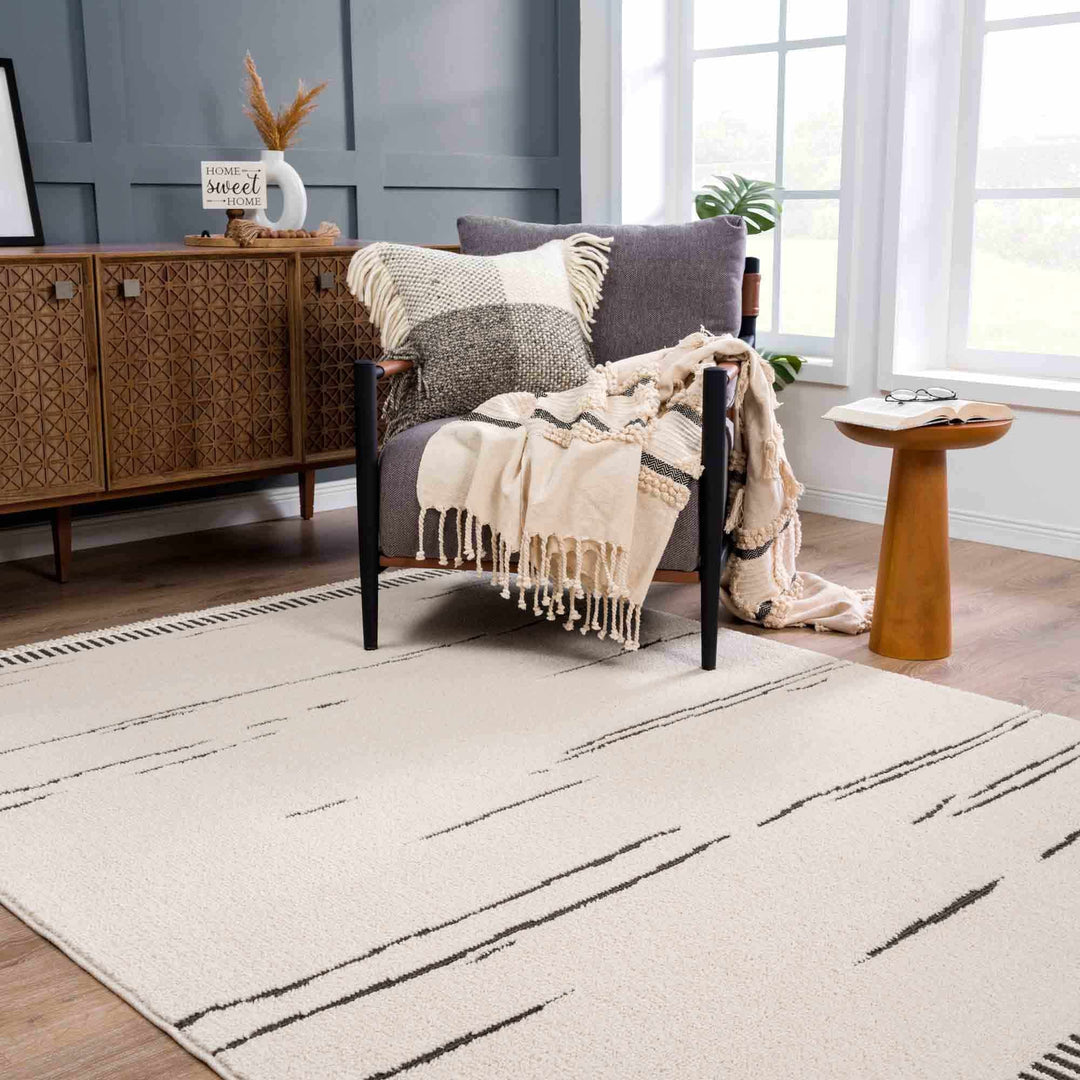 Aulii Modern Abstract Design Beige And Charcoal Area Rug