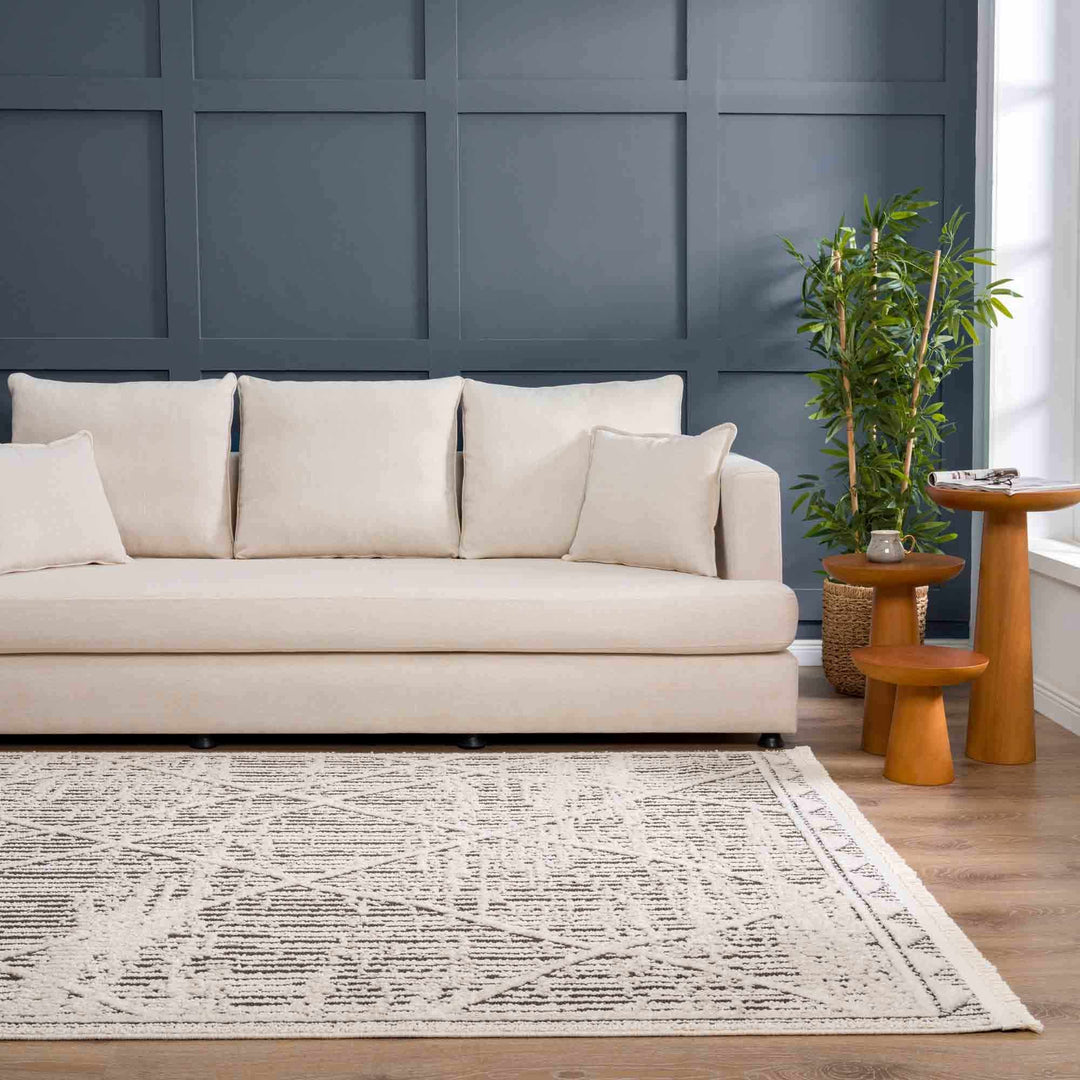 Umay Contemporary Geometrical Ivory And Black Rug