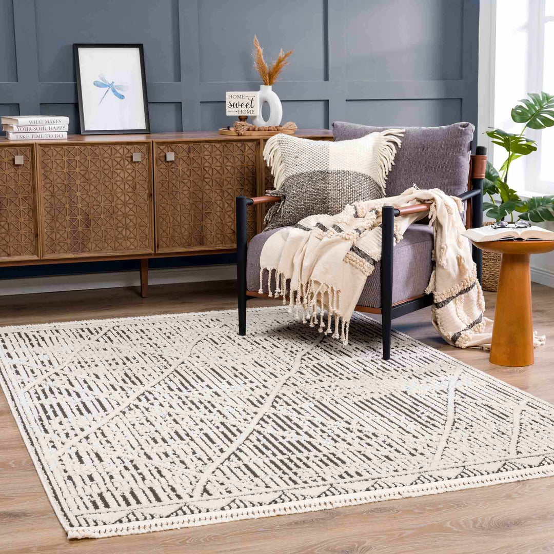 Umay Contemporary Geometrical Ivory And Black Rug