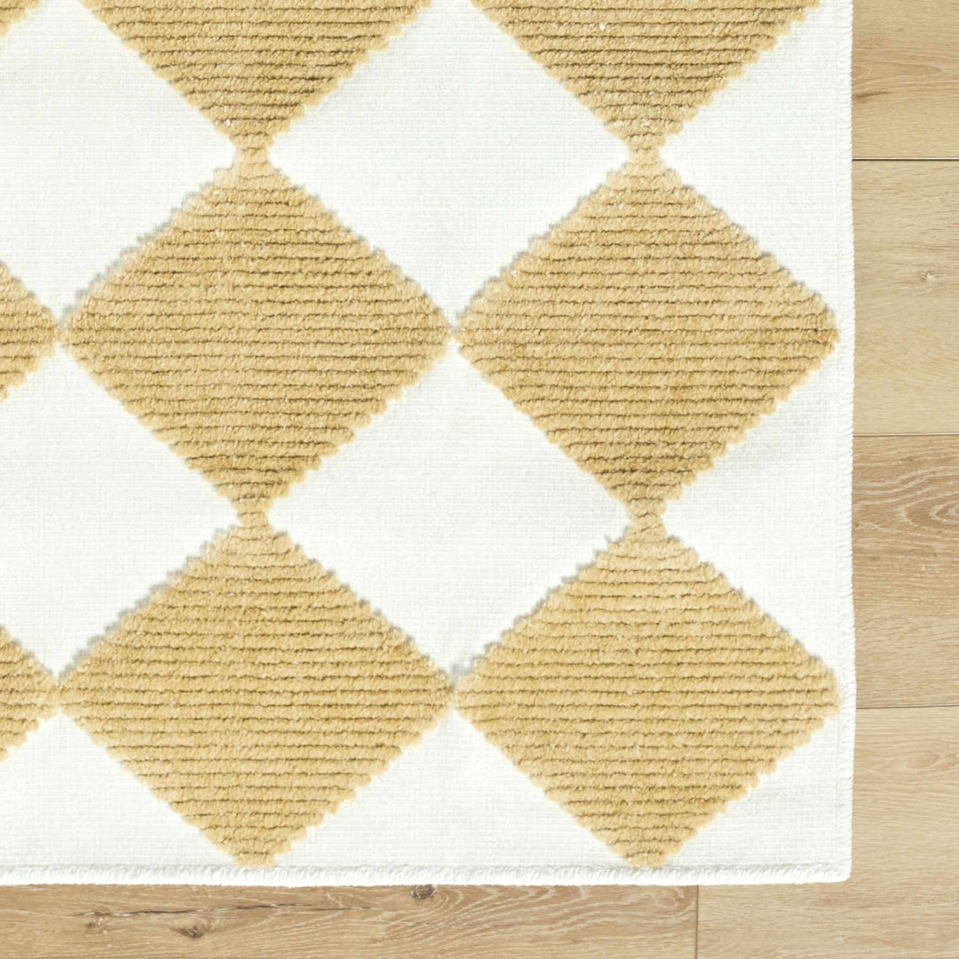 Bosley Modern Geometrical Camel And White Washable Rug