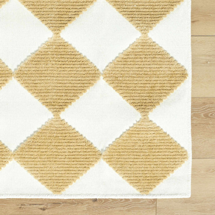Bosley Modern Geometrical Camel And White Washable Rug