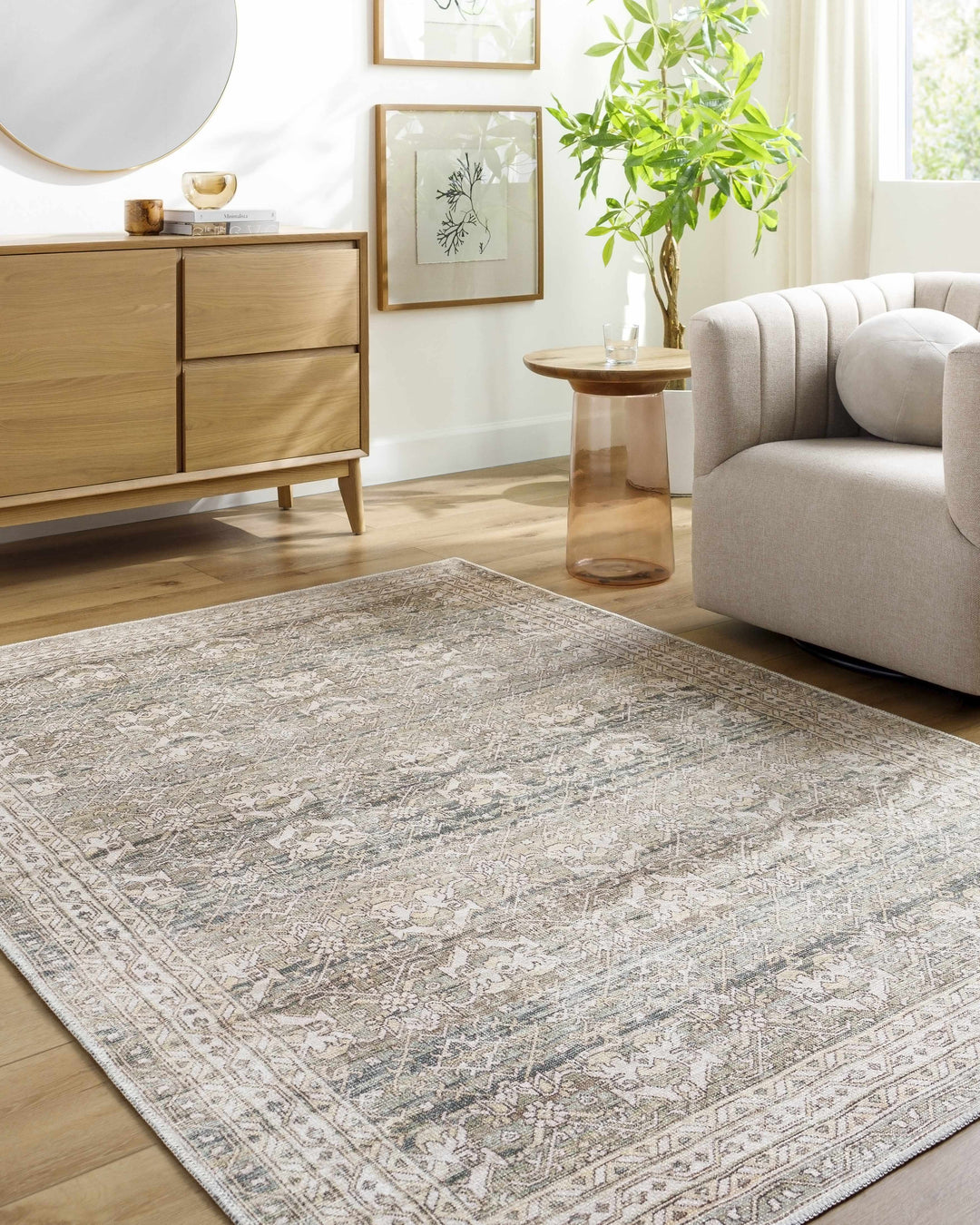 Billie Traditional Style Beige And Brown Washable Rug