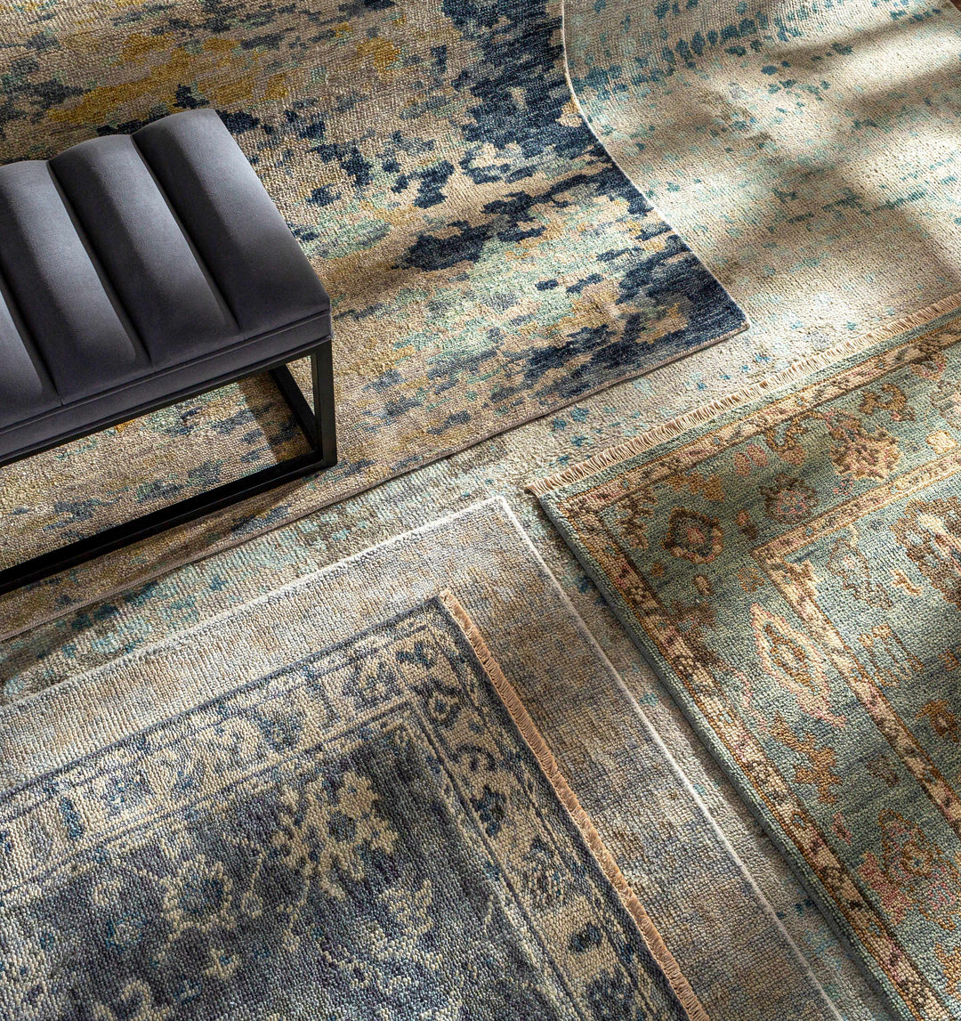 Pias Modern Abstract Beige And Mustard Hand Knotted Area Rug