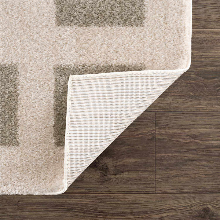 Beynon Contemporary Geometric Design Beige Washable Area Rug