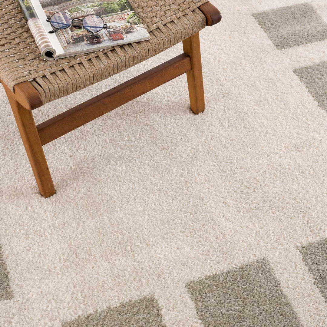Beynon Contemporary Geometric Design Beige Washable Area Rug