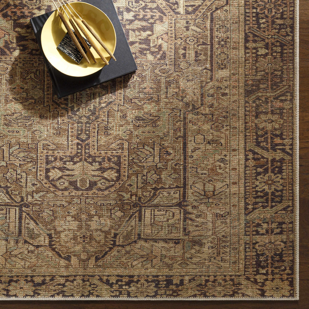 Buliran Beige And Brown Traditional Medallion Washable Area Rug