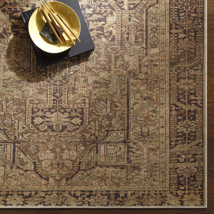 Buliran Beige And Brown Traditional Medallion Washable Area Rug