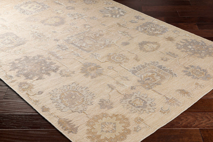 Bulusan Traditional Floral Design Beige Hand Knotted Outdoor Area Rug