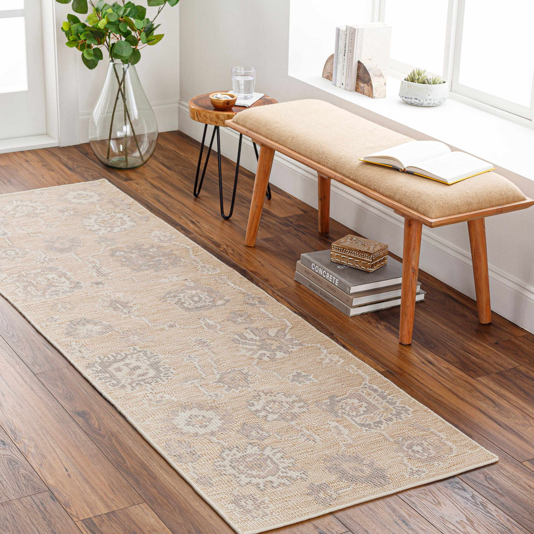 Bulusan Traditional Floral Design Beige Hand Knotted Outdoor Area Rug