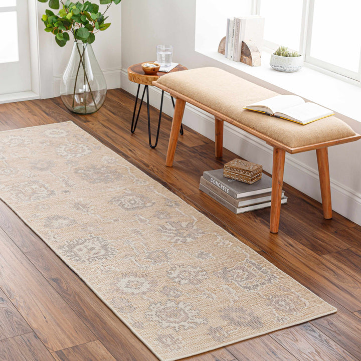 Bulusan Traditional Floral Design Beige Hand Knotted Outdoor Area Rug