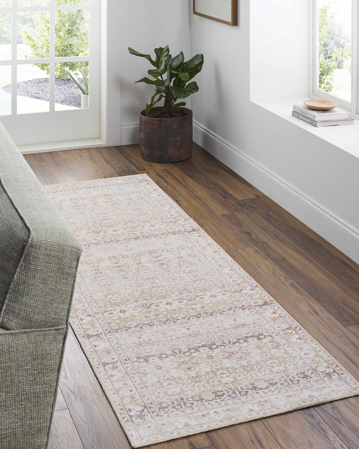 Bienna Traditional Style Beige And Brown Washable Rug