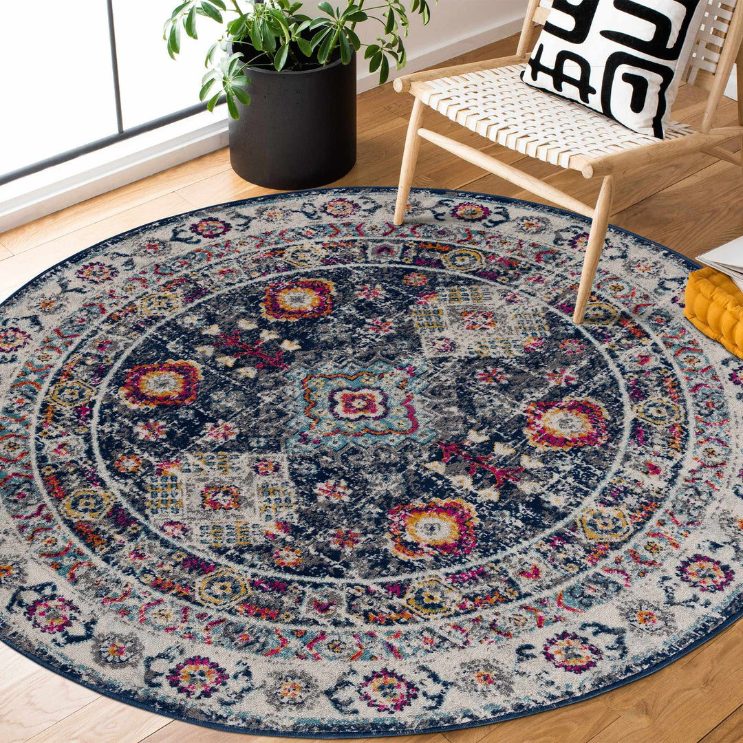Tigrim Ivory And Blue Traditional Style Area Rug
