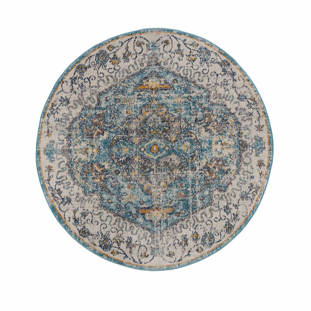 Tigrit Blue And Ivory Traditional Style Area Rug