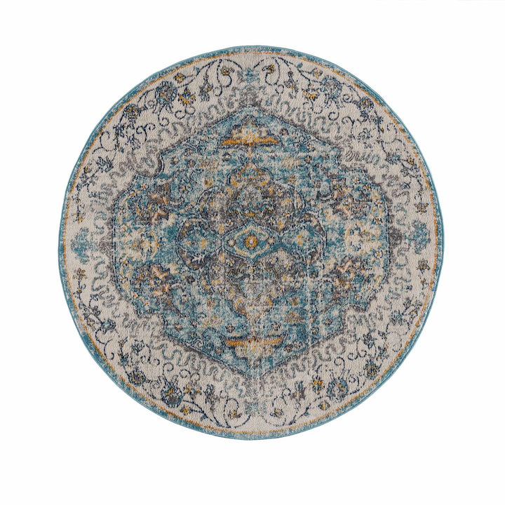 Tigrit Blue And Ivory Traditional Style Area Rug