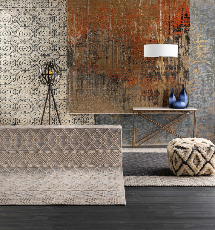 Geneseo Modern Abstract Design Beige Hand Knotted Area Rug