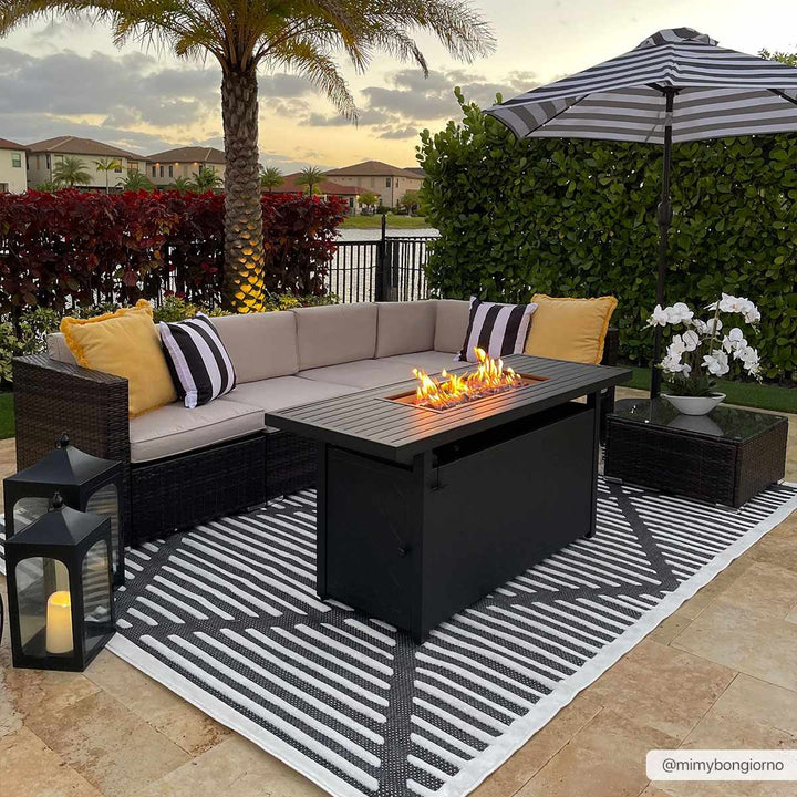 Anah Geometrical Black And Ivory Outdoor Rug