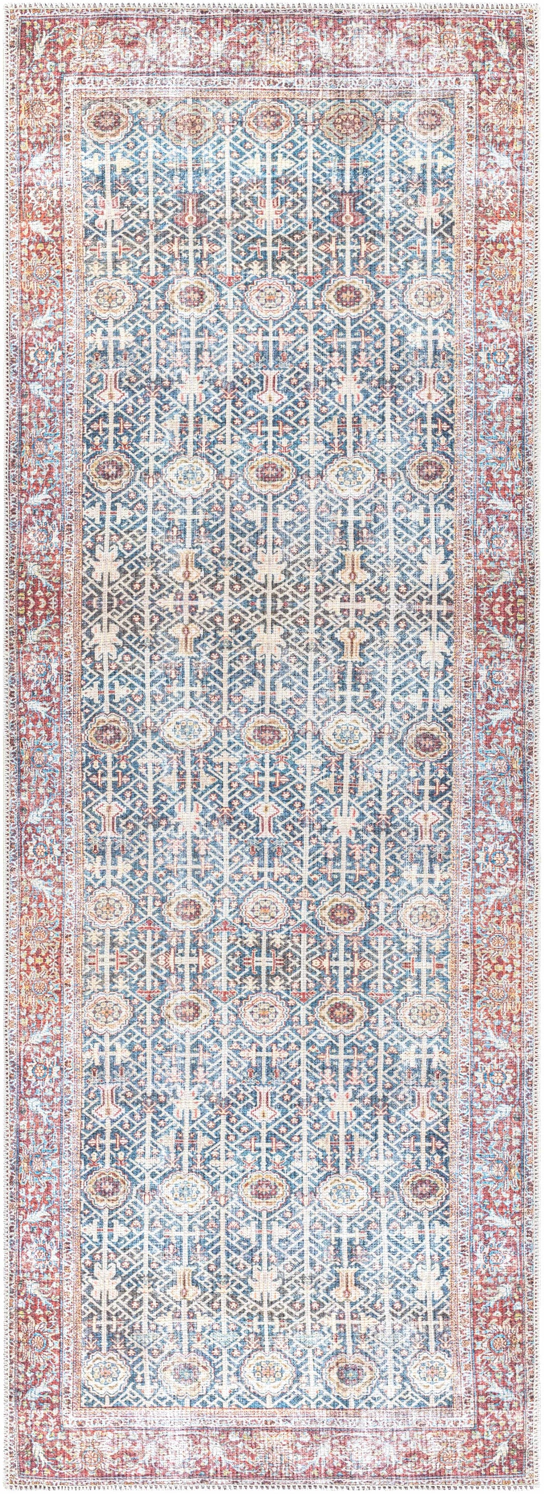 Catadupa Blue Traditional Style Distressed Washable Area Rug