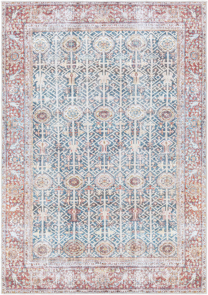 Catadupa Blue Traditional Style Distressed Washable Area Rug
