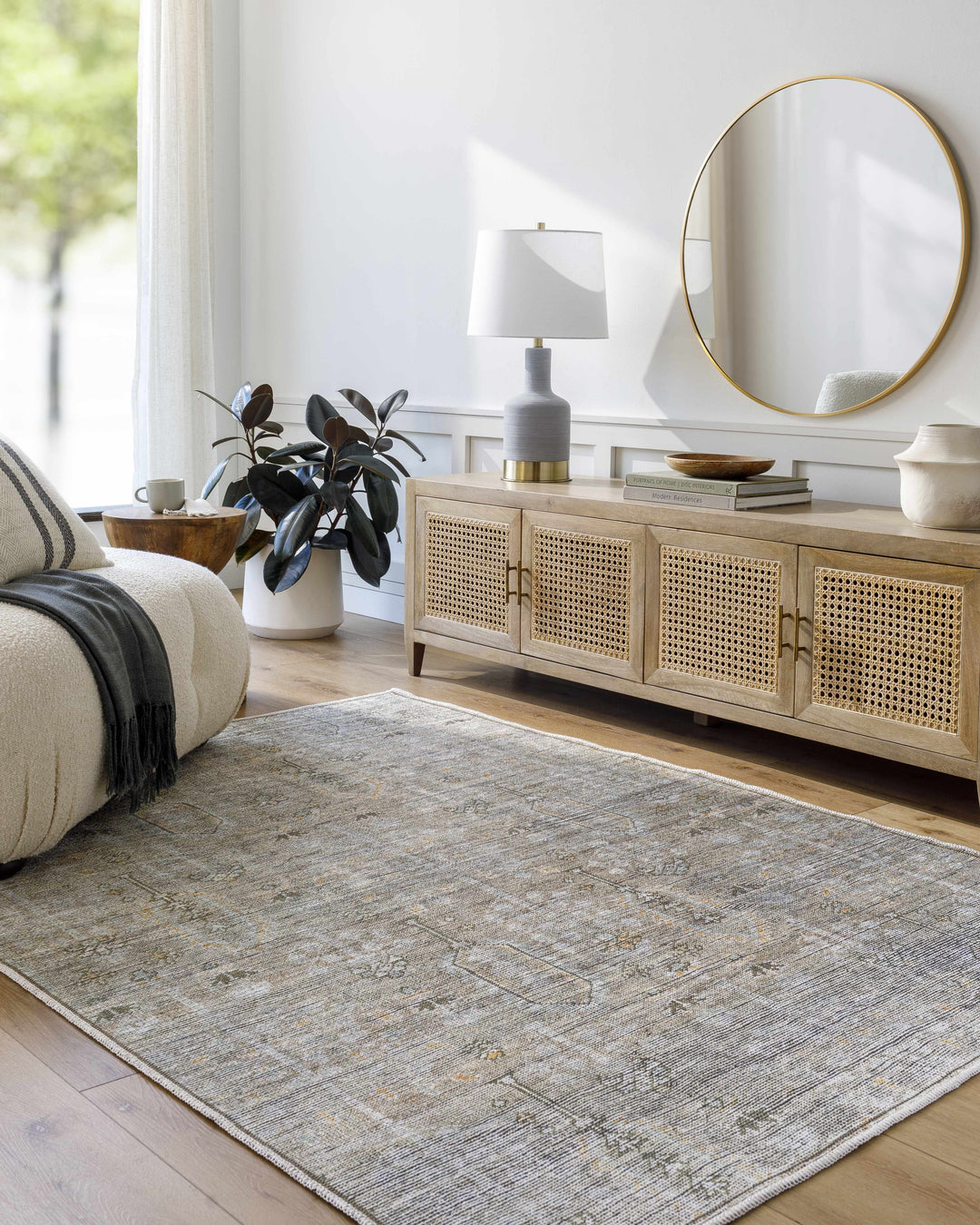 Aglaja Traditional Style Gray Machine Washable Area Rug