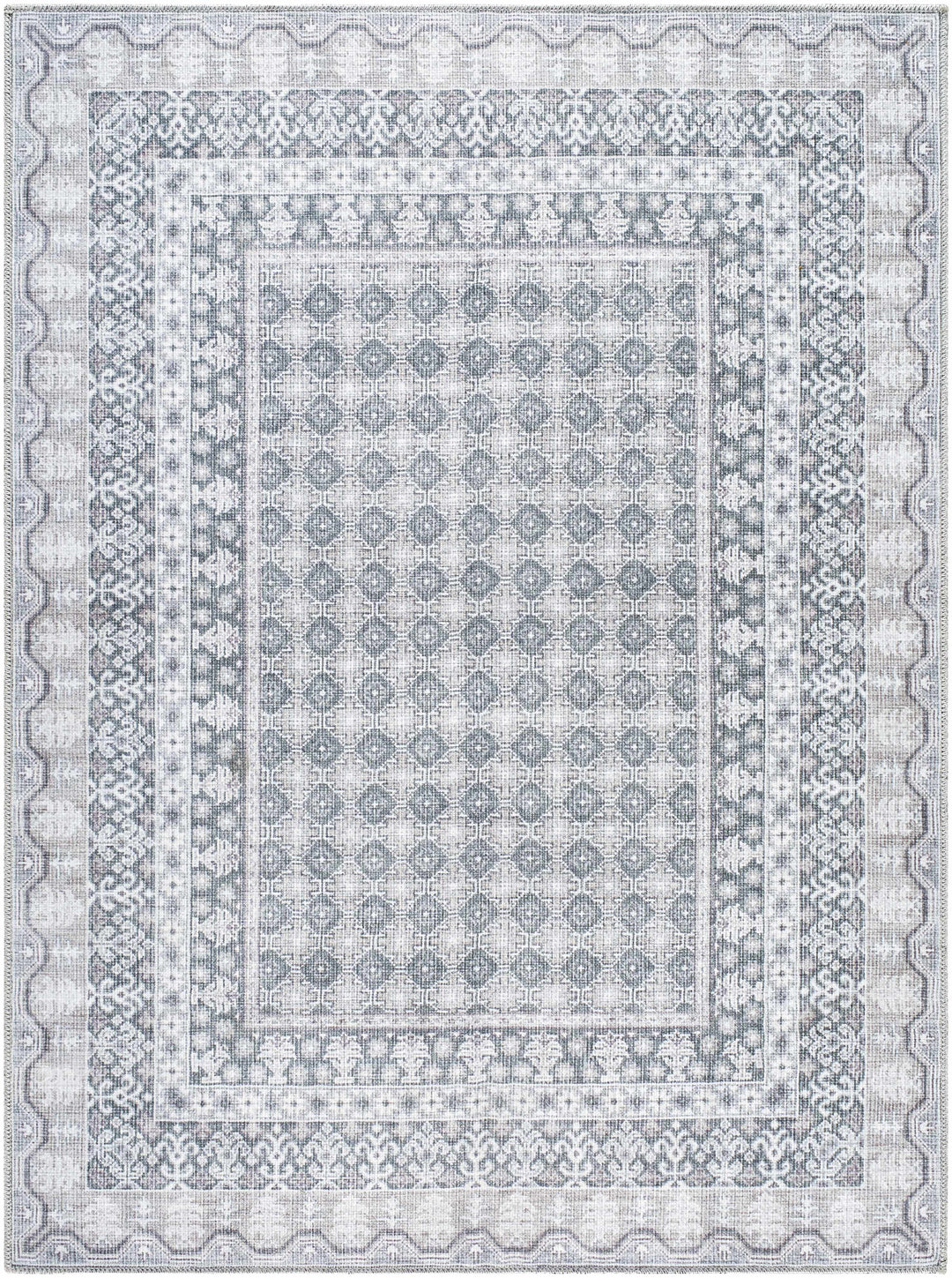 Rainier Traditional Gray And Ivory Washable Rug