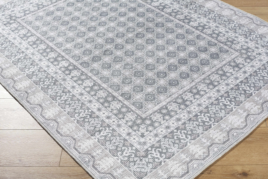 Rainier Traditional Gray And Ivory Washable Rug