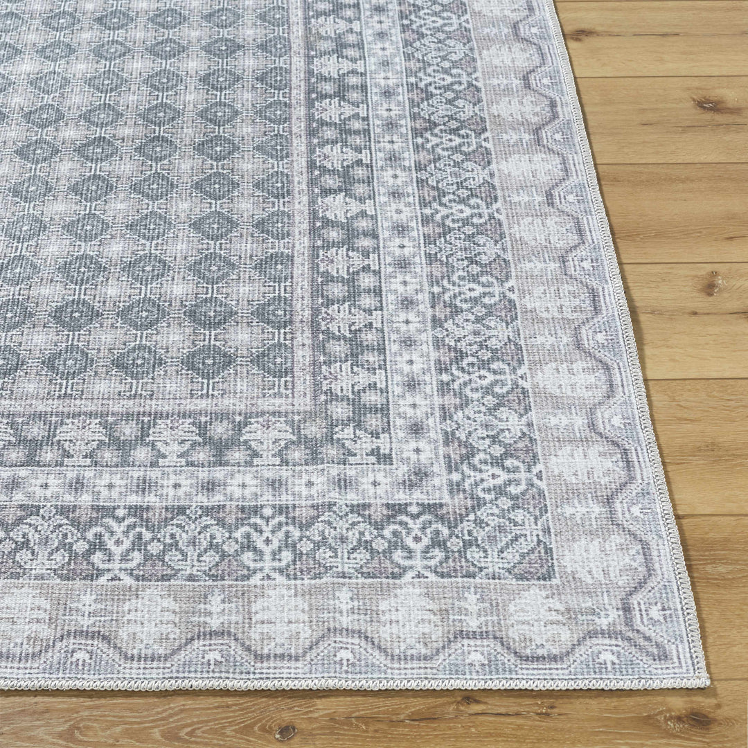 Rainier Traditional Gray And Ivory Washable Rug