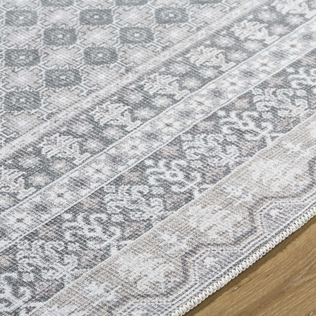 Rainier Traditional Gray And Ivory Washable Rug