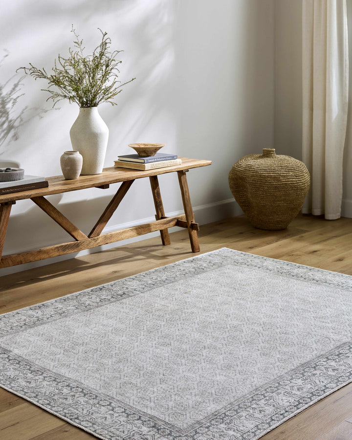 Cloris Traditional Style Gray And Ivory Washable Rug