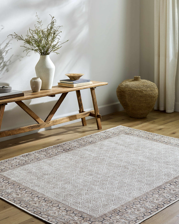 Rainier Traditional Style Beige Washable Rug