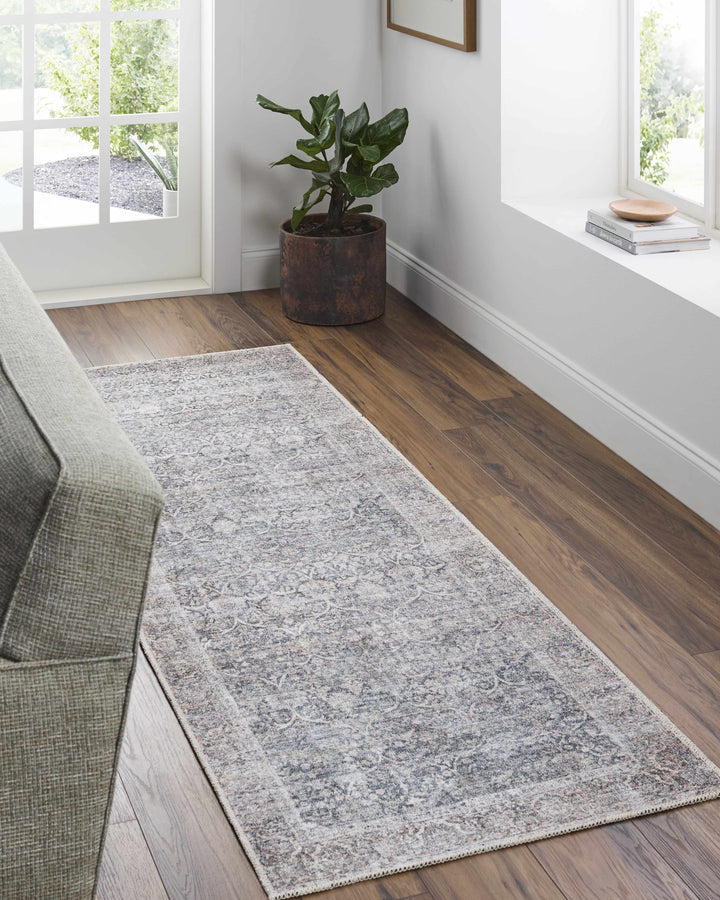 Charla Charcoal And Brown Traditional Washable Rug