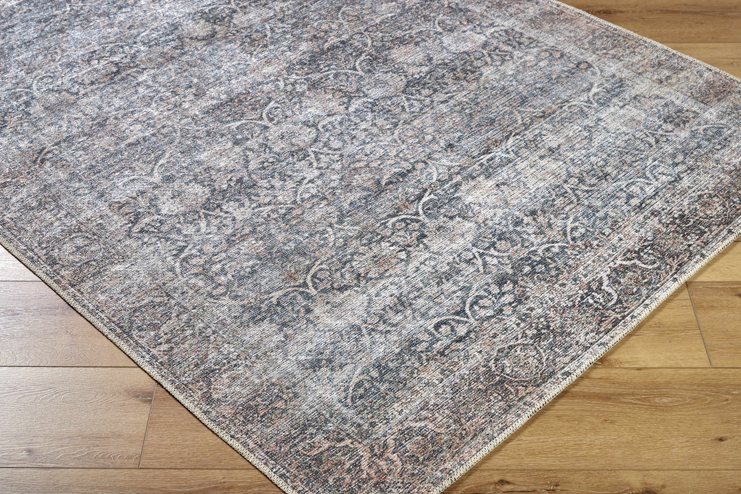 Charla Charcoal And Brown Traditional Washable Rug