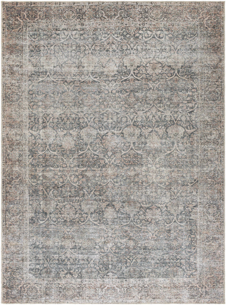 Charla Charcoal And Brown Traditional Washable Rug