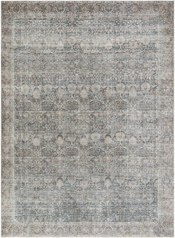 Charla Charcoal And Brown Traditional Washable Rug