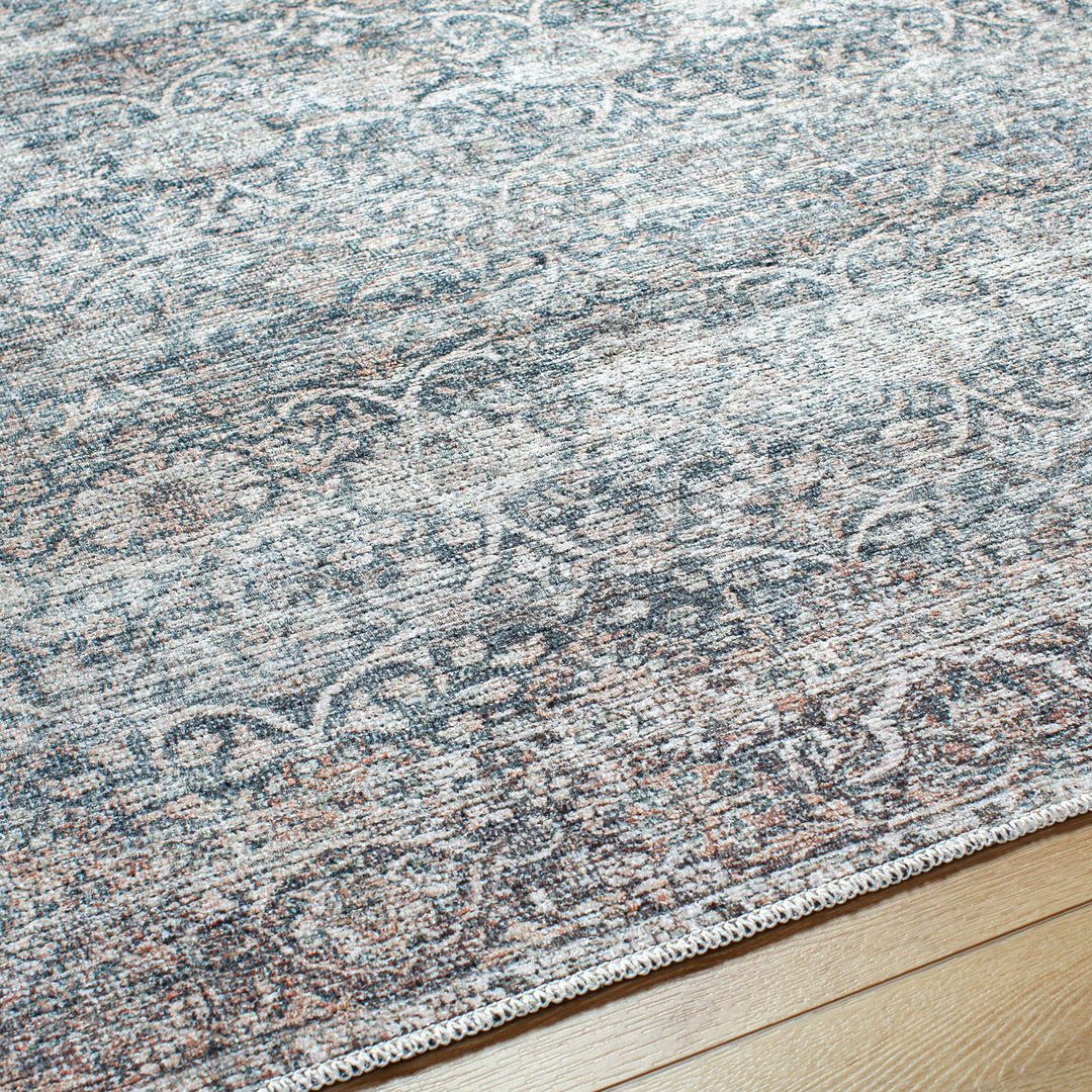 Charla Charcoal And Brown Traditional Washable Rug