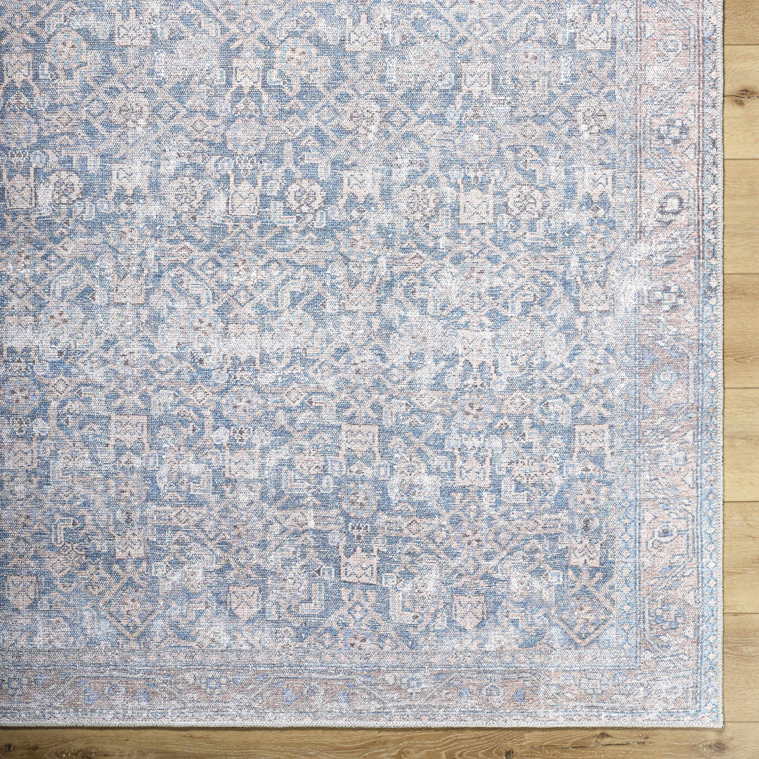 Crevan Traditional Blue And Brown Washable Area Rug