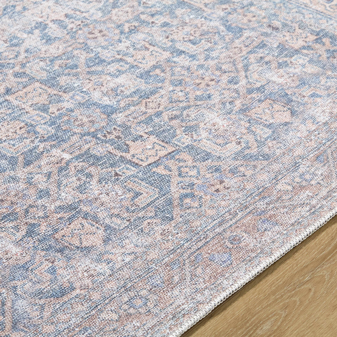Crevan Traditional Blue And Brown Washable Area Rug
