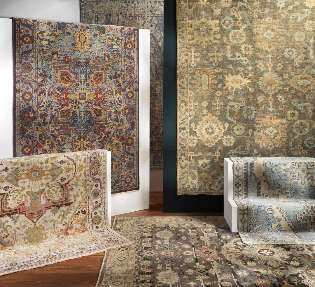 Asotin Traditional Oushak Design Olive Hand Knotted Area Rug
