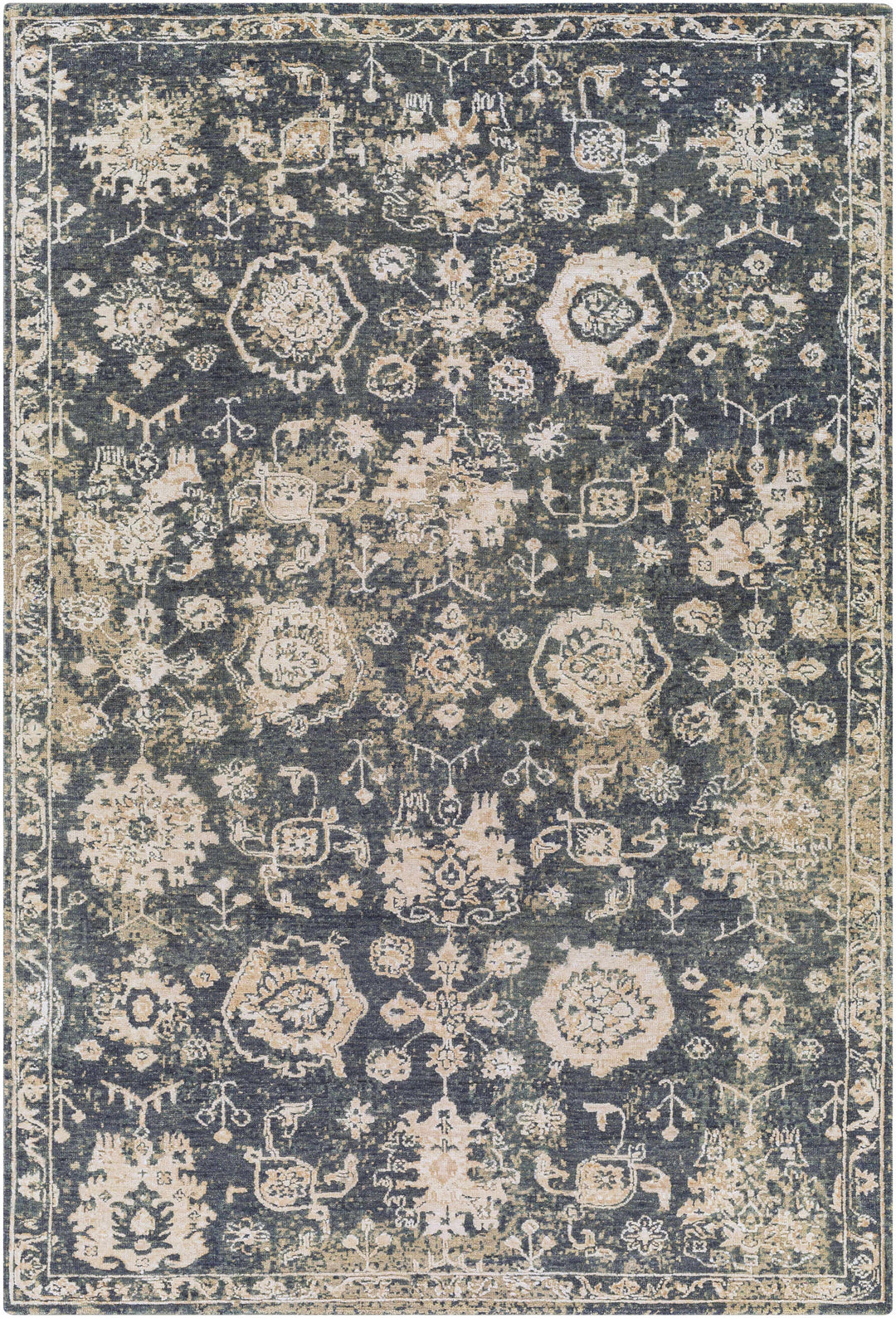 Cutlerville Traditional Floral Design Charcoal Hand Knotted Area Rug