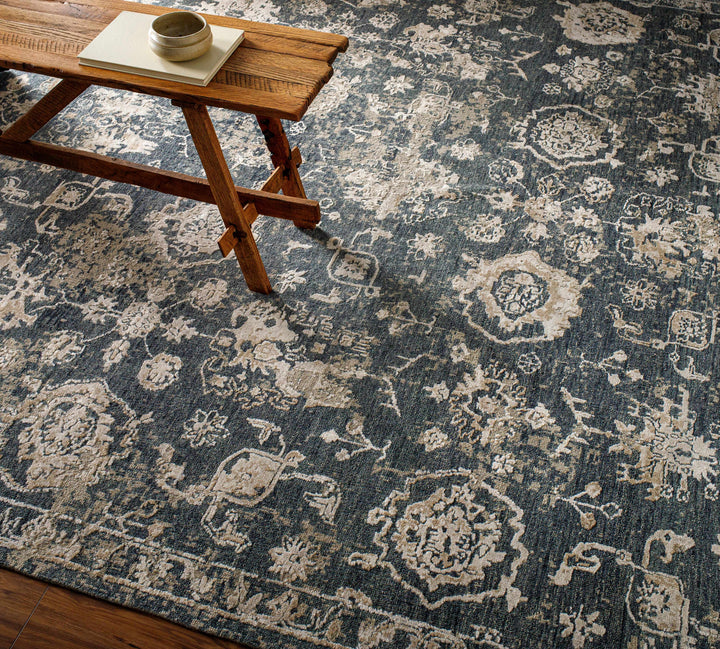 Cutlerville Traditional Floral Design Charcoal Hand Knotted Area Rug