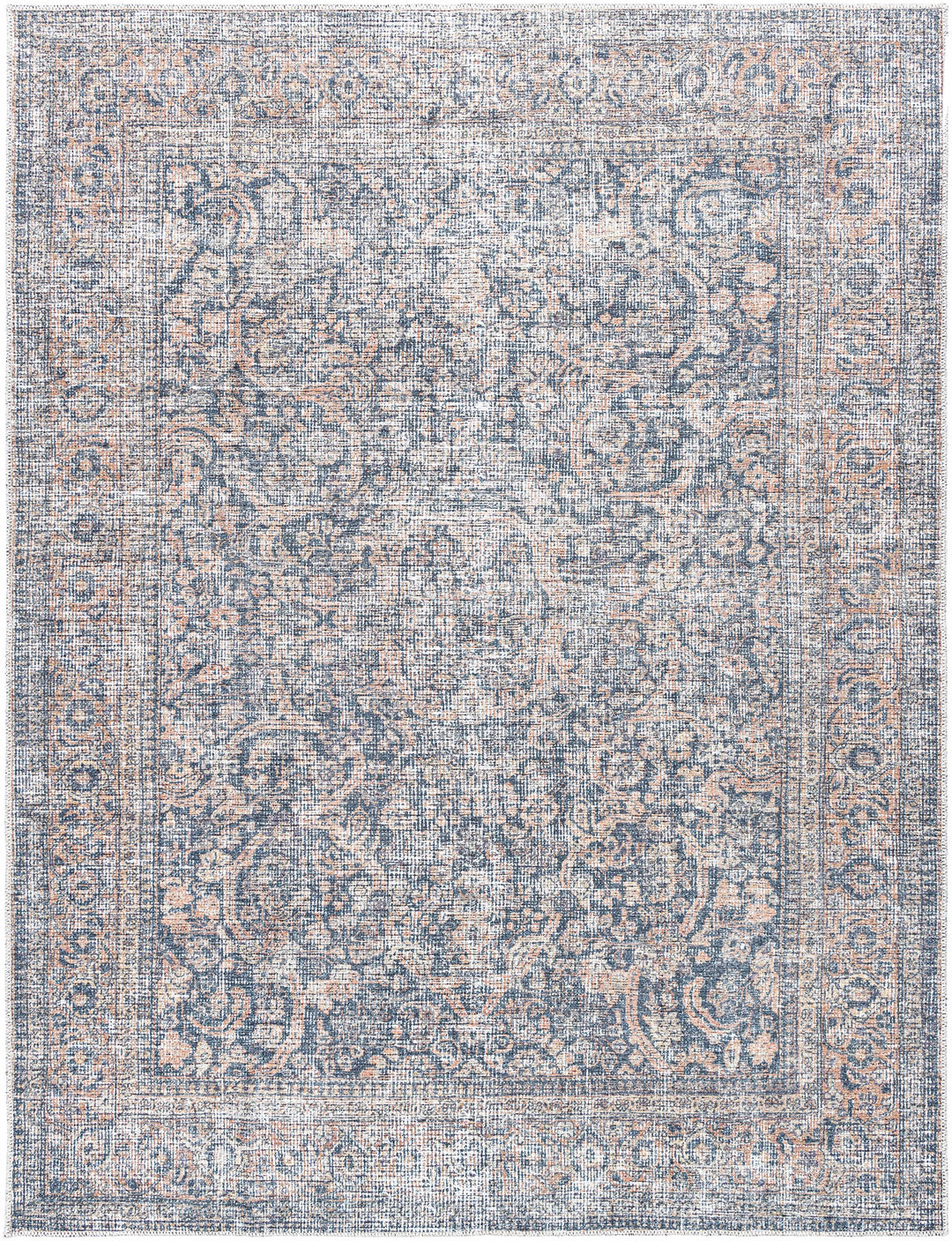 Chicha Traditional Navy And Gray Washable Area Rug