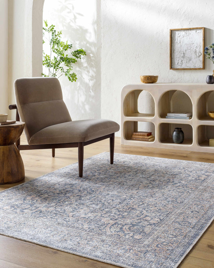 Chicha Traditional Navy And Gray Washable Area Rug