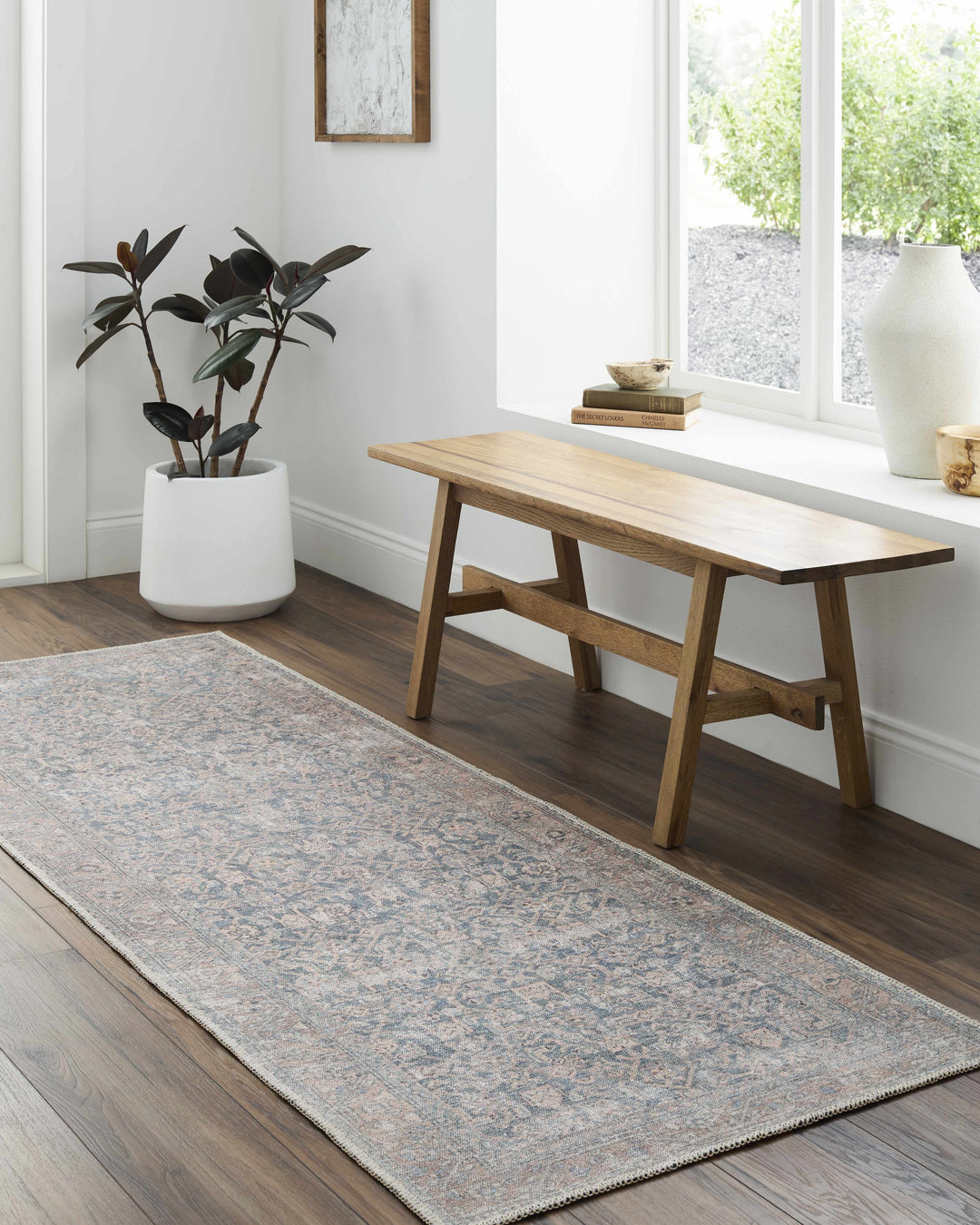 Chicha Traditional Navy And Gray Washable Area Rug