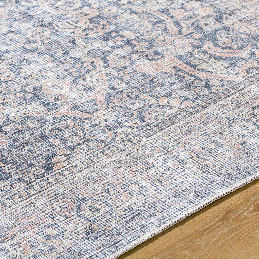 Chicha Traditional Navy And Gray Washable Area Rug