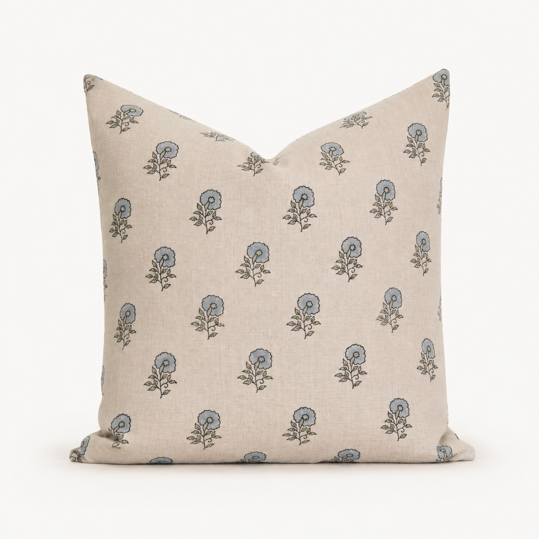 Lottie Hand-Block Floral Linen Pillow Cover