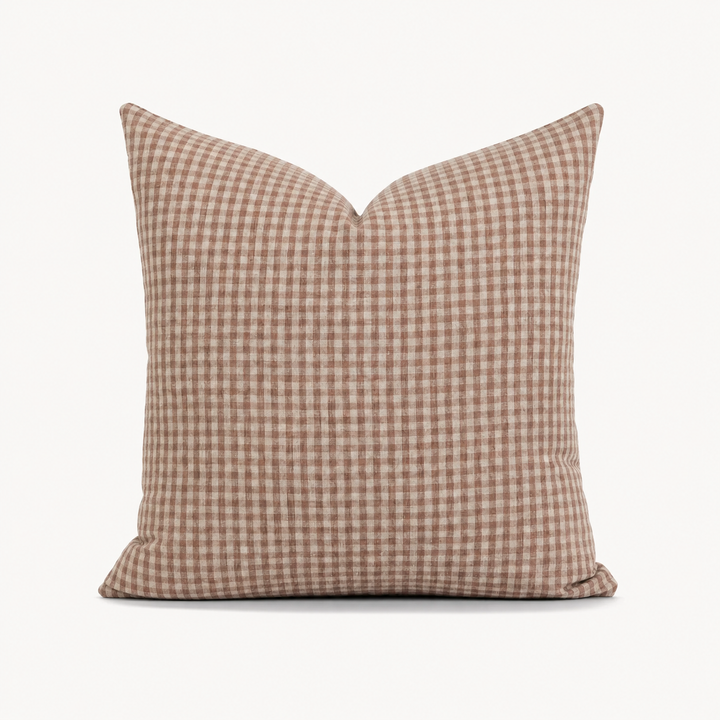 Tan & Cream Gingham Linen Pillow Cover