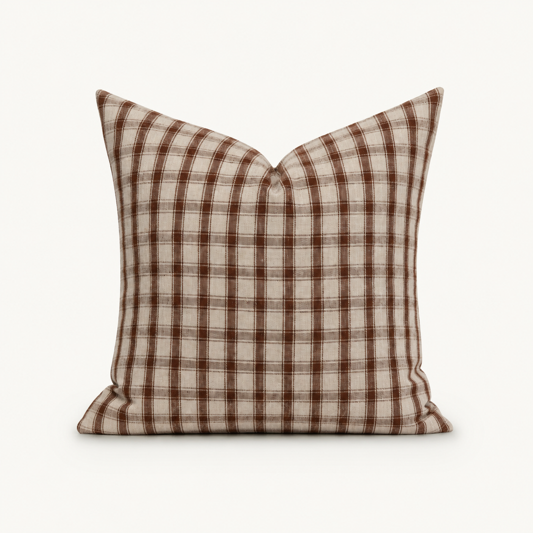 Cedar Red-Brown Woven Cotton Pillow Cover
