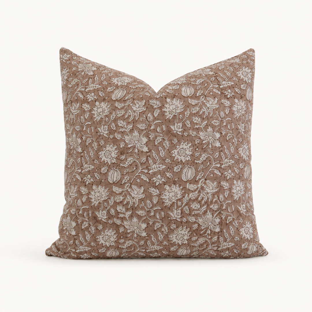 Estelle Hand-Block Print Floral Pillow Cover – Dusty Rose Linen