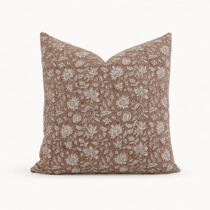 Estelle Hand-Block Print Floral Pillow Cover – Dusty Rose Linen