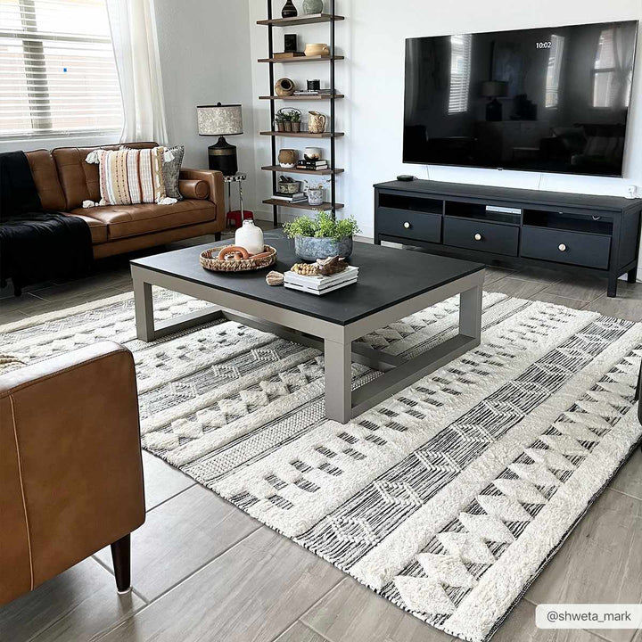 Corry Modern Style Ivory And Black Hand Woven Area Rug